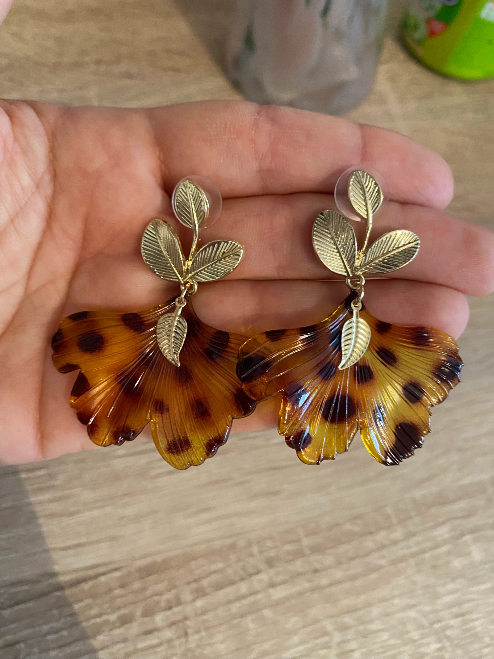 Brincos de folha de Gingko com estampa de leopardo – photo 4